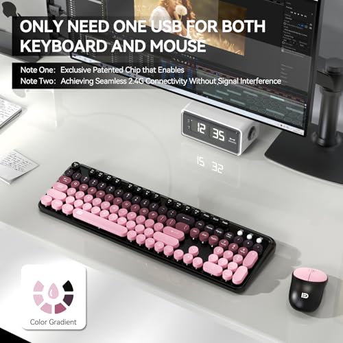 Image of Wireless Keyboard and Mouse Combo, Cute Colorful Keyboard and Mouse, Full-Size Retro Typewriter Keyboard with 2.4GHz Plug & Play, for Windows 11 /10 /7, Laptop, PC -BlackBerry