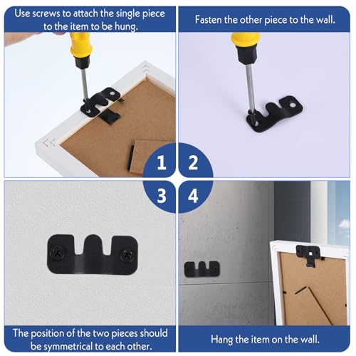 Image of Yuanchu Interlocking Flush Mount Bracket, 5 Pairs Picture Hanging Hooks with Screws Stainless Steel Heavy Duty Photo Frame Hook Furniture Connector Wall Mount Hardware(1.7x0.7in,1.7x0.7in)