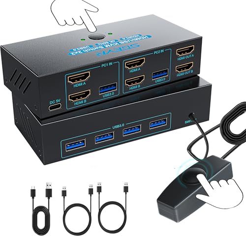SGEYR HDMI KVM Switch Dual Monitors, 4K@60Hz KVM Switch 2 Monitors 2 Computers with 4 USB 3.0 Ports...