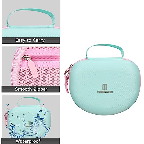 Image of Tourmate Hard Travel Case for Riwbox CT-7 / CT-7S Cat Ear LED Light Kids Wireless Headphones, Protective Carrying Storage Bag (Pink&Green)