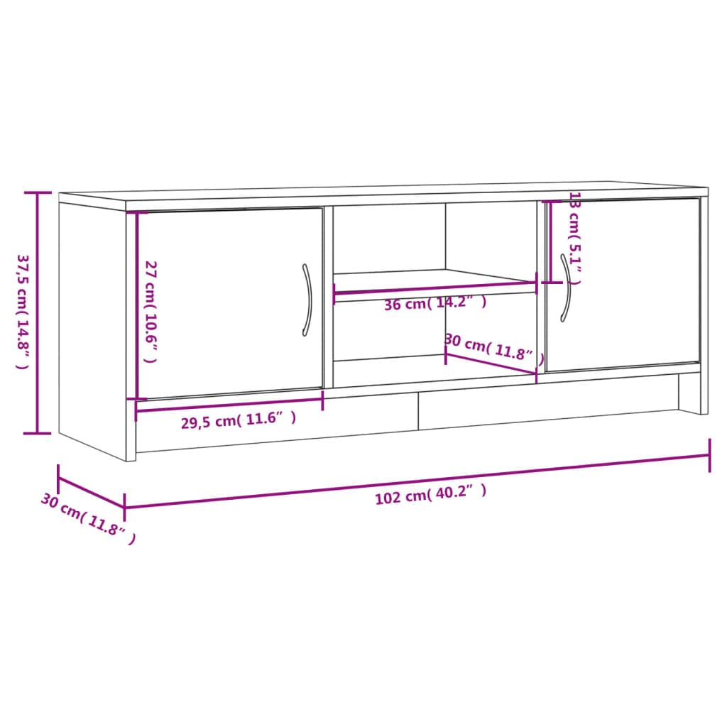 vidaXL Meuble TV Gris béton 102x30x37,5 cm Bois d'ingénierie