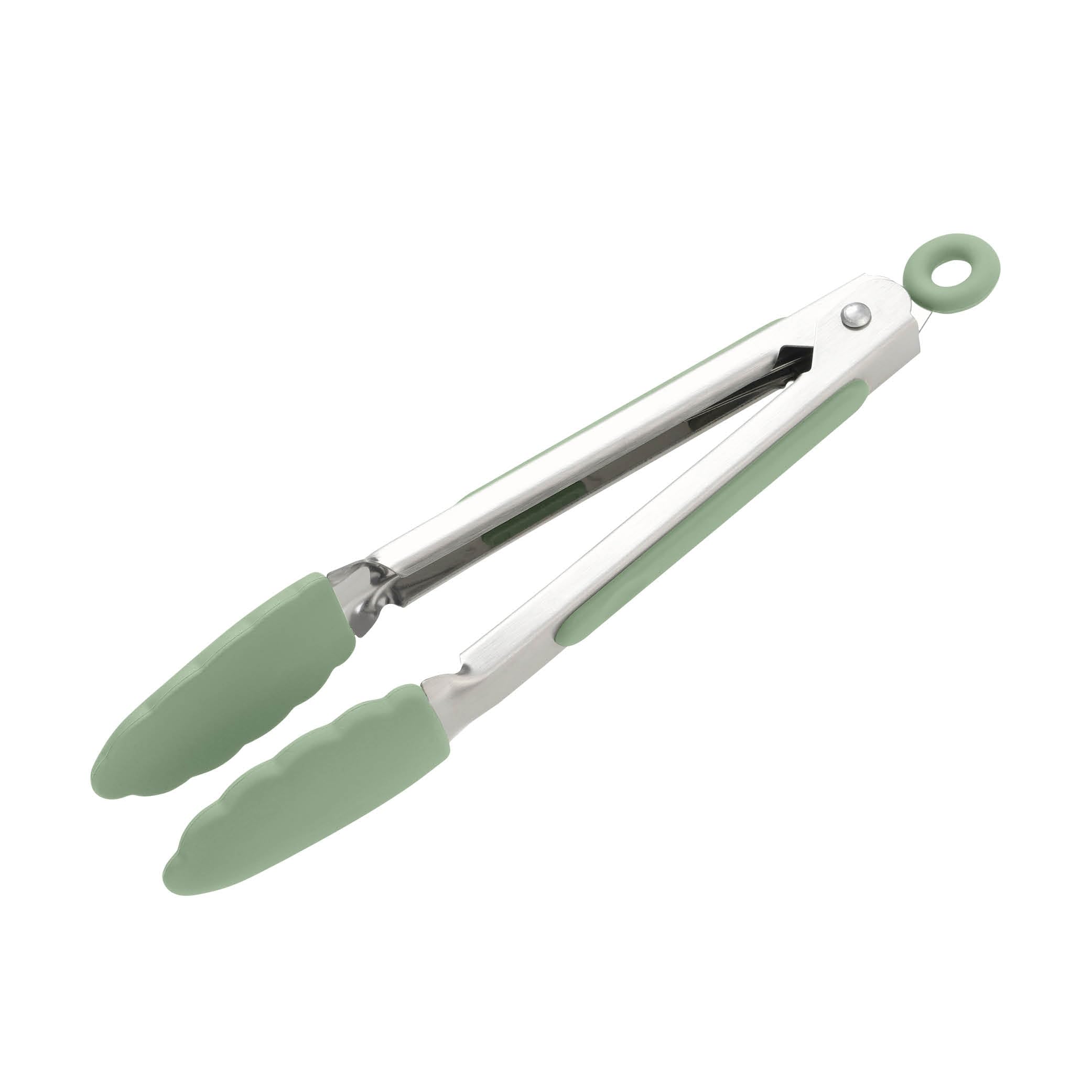 Wiltshire Mini Silicone Kitchen Tongs 18cm, Cooking & Serving Tongs, Salad & BBQ Tongs, Stainless Steel, Heat-Resistant Utensil, Non-Stick, Non-Scratch Tip, Moss, 21x3.2x2.7cm