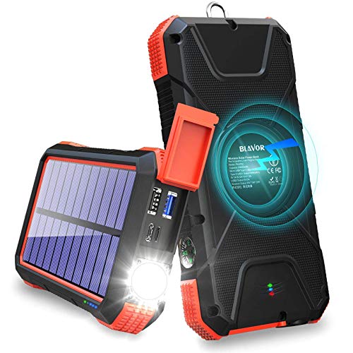 20,000Mah Fast Solar Phone Charger 18W External Battery Bank, Wireless Power Bank 10W/7.5W/5W With 4 Outputs & Dual Inputs #TOP2