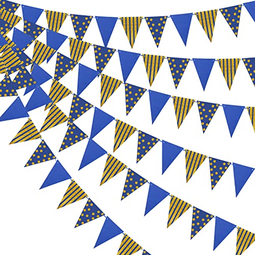 3 Pcs Navy Blue Gold Triangle Pennant Banner, 33 ft Paper Bunting Decor Set by YIOTJUNL - Used condition - US$10.11