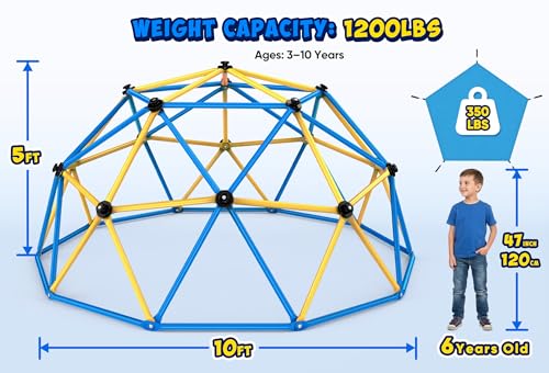 Image of Zupapa 10FT Climbing Dome with Hammock, Outdoor Jungle Gym for Kids, Geometric Dome Climber Supporting 1200LBS Outdoor Play Equipment, Yellow&Blue