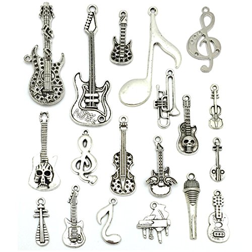 Music Notes Charms, JIALEEY Wholesale Bulk Lots Music Elements Musical Instrument Beads Pendants for Necklace Bracelet Jewelry Making and Crafting(Silver)