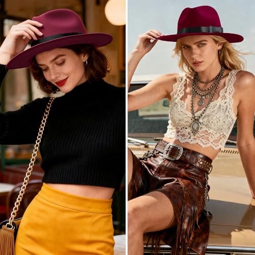 Image of BABEYOND 1920s Fedora Hat for Men Gatsby Wide Brim Fedora Hat Felt Panama Cap with Band for Women Men