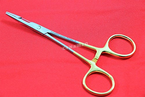 Image of Dental Instrument Olsen Hegar Needle Holder Premium German with Gold Rings Serrated 6.5 inch 16.5cm 1 Piece Cynamed