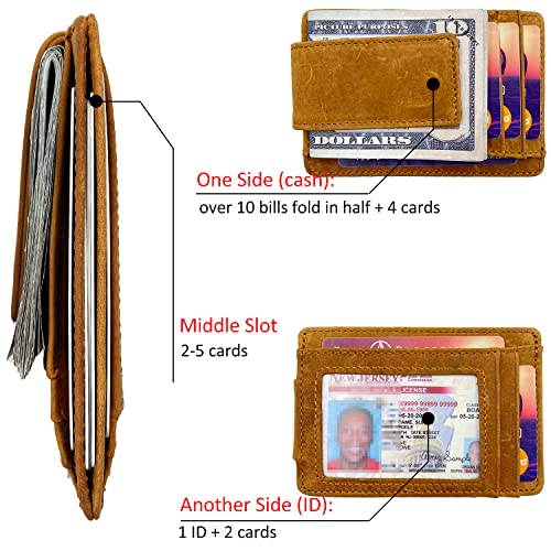 HOPSOOKEN Money Clip RFID Front Pocket Wallet Men Leather Slim Minimalist Wallet