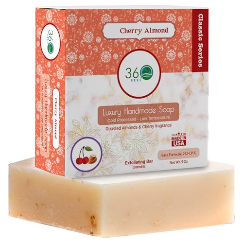 Image of 360Feel Handmade Castile Soap - Cherry Almond Soap, 5 oz | Made in The USA, Cold Processed, Rich, Creamy Lather - Infused with Refreshing Cherry Almond Essential Oil for Soothing Scent