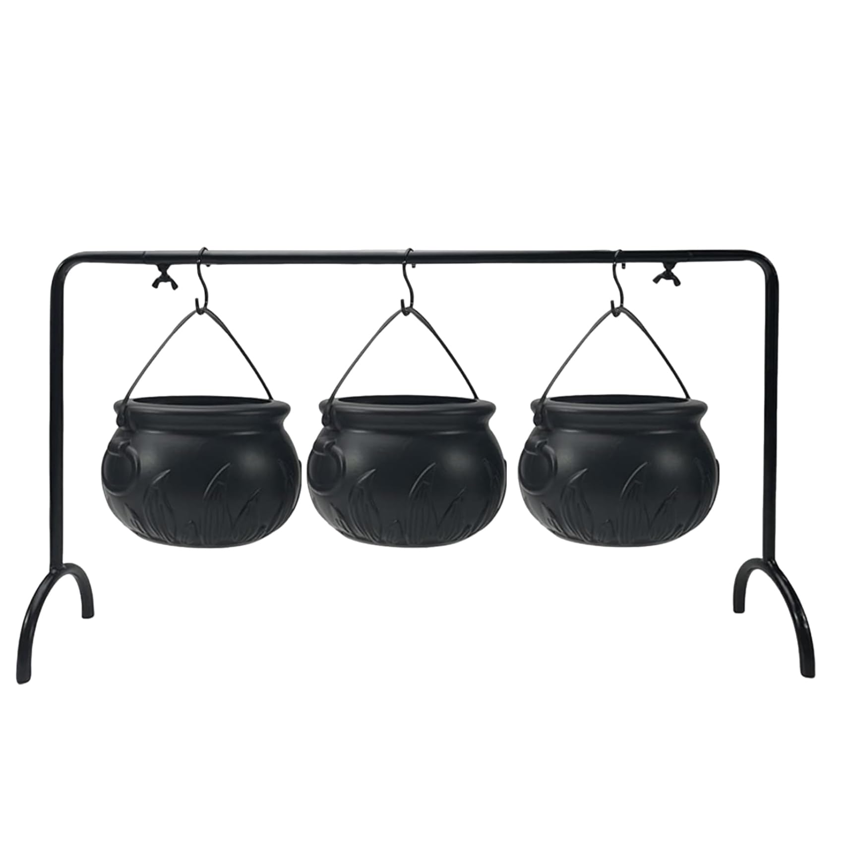 CNAFGBGG Witches Cauldron Set of 3 Mini Cauldron on Rack Black Plastic Witches Halloween Candy Bowl Bucket for Halloween Party Decor..