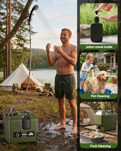 Ducha portátil para camping con recipiente de agua y spray potente miniatura 4