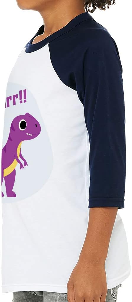 Dinosaur Rawrr Kids' Baseball T-Shirt - Kawaii 3/4 Sleeve T-Shirt - Printed Baseball Tee