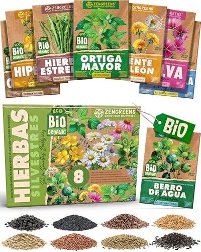 ZenGreens® - Set de semillas de hierbas silvestres eco - 8 variedades para cultivar fácilmente en el jardín, balcón o parterre elevado - Sementes verduras
