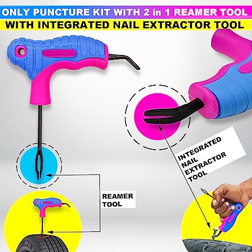 Image of amiciAuto Universal Tubeless Tyre Puncture Repair Kit with 2 in 1 Reamer tool for Tubeless Tyre with Premium Storage Bag for Car, Bike, SUV, & Motorcycle