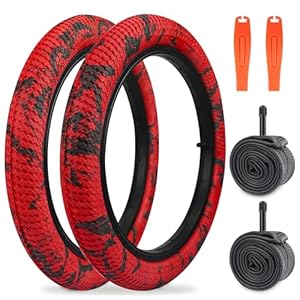 ZUKKA 2er-Pack 30TPI Fahrradreifen 16 Zoll Reifen 16 x 2.10 Mantel 56-305 Plus 2er-Pack 16 Zoll Schlauch 16x1.75/2.125 AV35mm für MTB, Mountainbike, BMX, Rot Schwarz