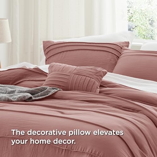 Image of Bedsure King Comforter Set - 4 Pieces Pinch Pleat Bed Set, Dusty Pink Boho Bedding for All Season, 1 Soft Comforter, 2 Pillowcases, 1 Decorative Pillow
