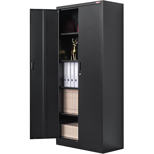 BESFUR Metal Storage Cabinet, 72" H Garage Storage Cabinet with Adjustable Shelves and Lockable Door, Classic Office Storage Cabinet for Home, School, Office, Garage (Black)