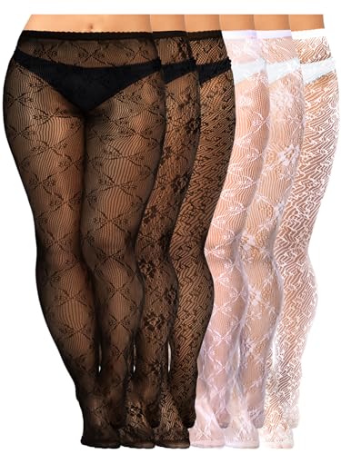 Image of Jadive 6 Pairs Women Plus Size Suspender Tights Fishnet Thigh High Stockings Garter Belt Lingerie Pantyhose
