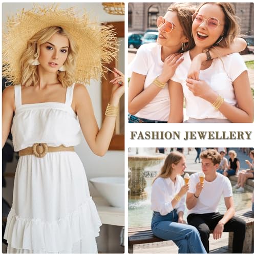 FUNOJOY Gold Bangle Bracelet Set, Multi Layer Stackable Bracelets for Women, Elegance Charms Gold Bangles Boho Open Adjustable Bracelets Jewelry Gift for Her3