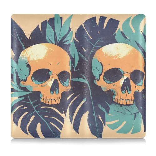 tplaotee Human Skulls - Portatarjetas de piel sintética con diseño de calaveras verdes, diseño de hojas de Monstera Deliciosa, accesorios para documentos, tarjetas, licencia