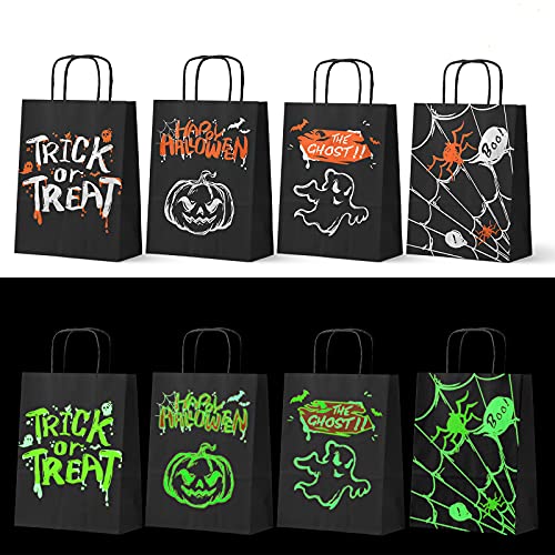 16Pcs Halloween Party Supplies Trick or Treat Paper Bags Glow in the Dark Halloween Decorations Holiday Party Faovrs Candy Gift Bags