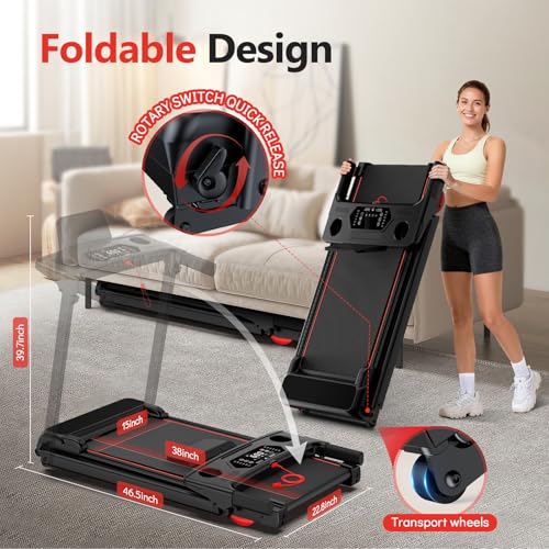 Treadmill with 0-15% Auto Incline, 0.6-7.5MPH Foldable Walking Pad Treadmill with Handle Bar for Home Small, 3.0HP Low Noise Portable Walking Running Machine for Small Space, 350LBS Capacity - Image 4