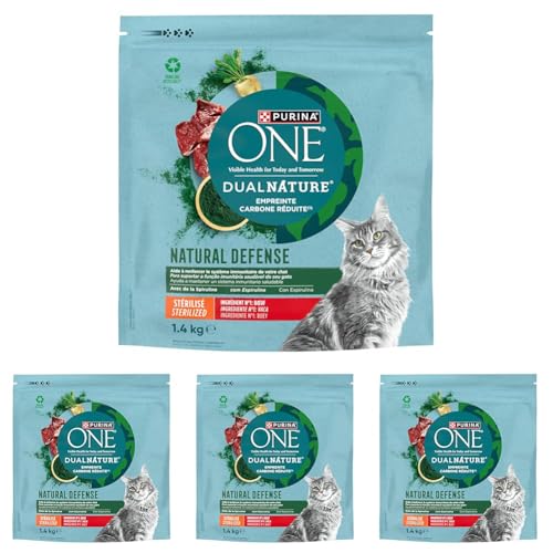 Purina ONE Dual Nature Comida Pienso para Gato Esterilizado con Spirulina y Buey, 6 Bolsas de 1,4kg (Paquete de 4)