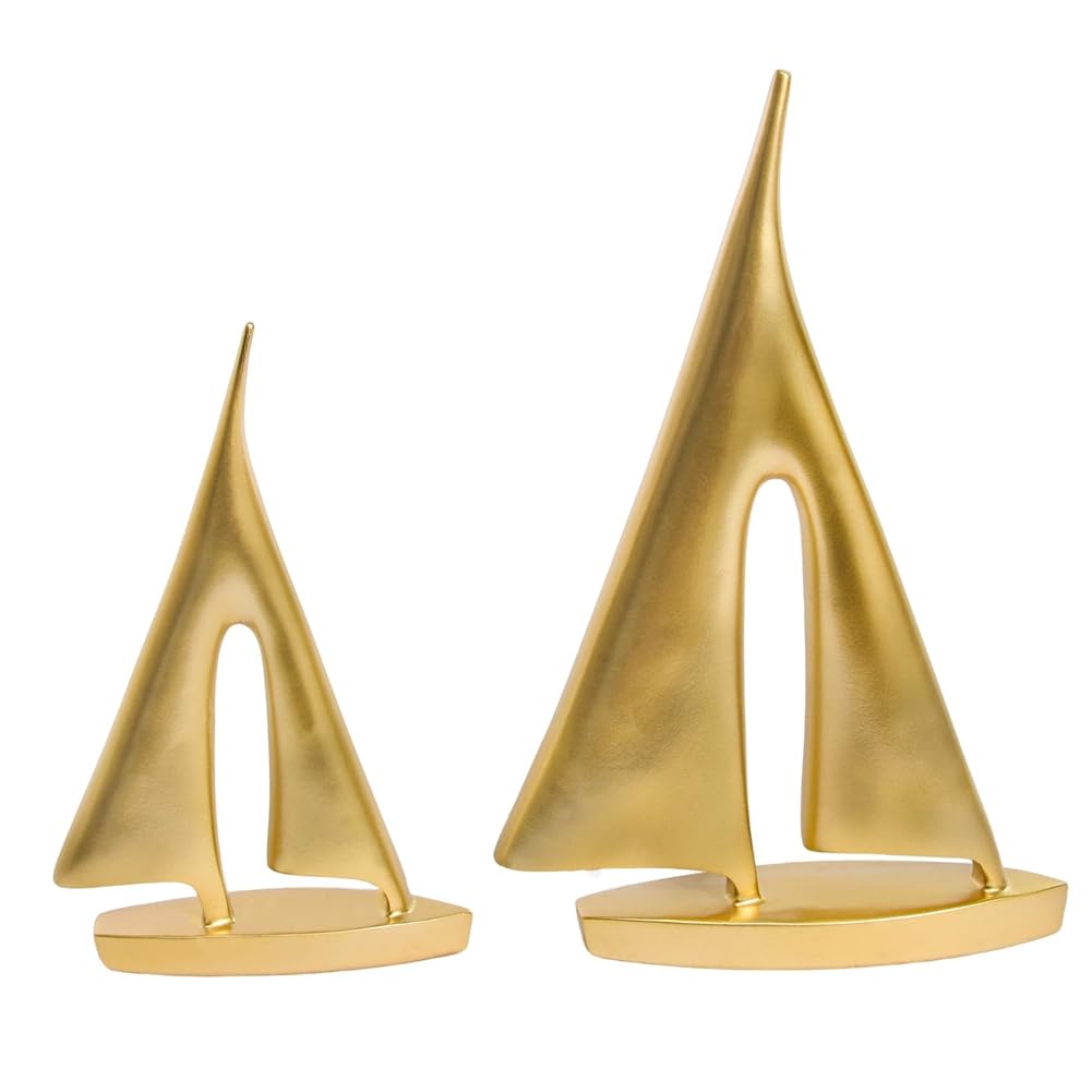 CTRLZS Modern Sculptures Home Decor,Sailboat Decor Ornament,Boat Decorations Statue Decor,Art Sculptures and Statues(2PCS) Gold