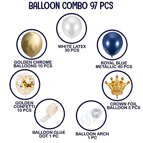 Image of Party Propz Rubber Navy Balloon Garland Arch Kit Party Decoration Supplies - 97Pcs For Royal Prince Birthday Graduation Party With Mini Crowns Decorations