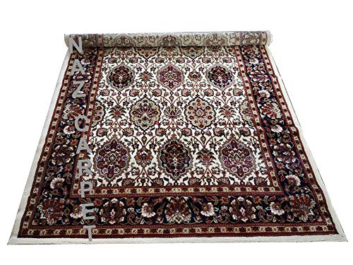 Image of Kashmiri Traditional Woollen Carpet with Advanced 1 Inch Thickness & Classical Look 180x275cm (6x9 Feet) Color White