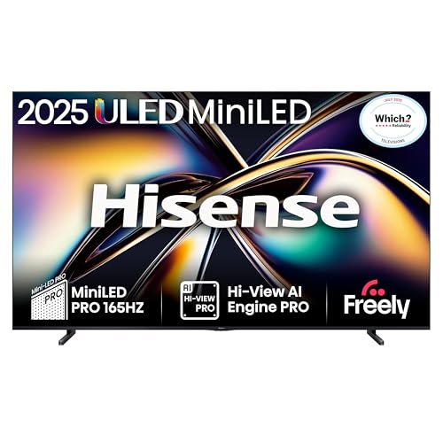 Hisense 100" 100U8QTUK MiniLED QLED 165Hz Smart AI TV - Hi-View AI Engine PRO, 165Hz Game Mode Ultra, 4.1.2 Channel, Dolby Atmos, Quantum Dot Colour, Anti-Reflection PRO with Freely, YouTube, Netflix