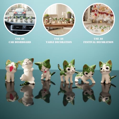 Image of 6PCS Cute Cat Figurines Set, Mini Cartoon Kitty Animal Figures, Collectible Cat Toys, Cake Toppers, Desk Decor, Party Favors, Kids Gifts and Home Decorations
