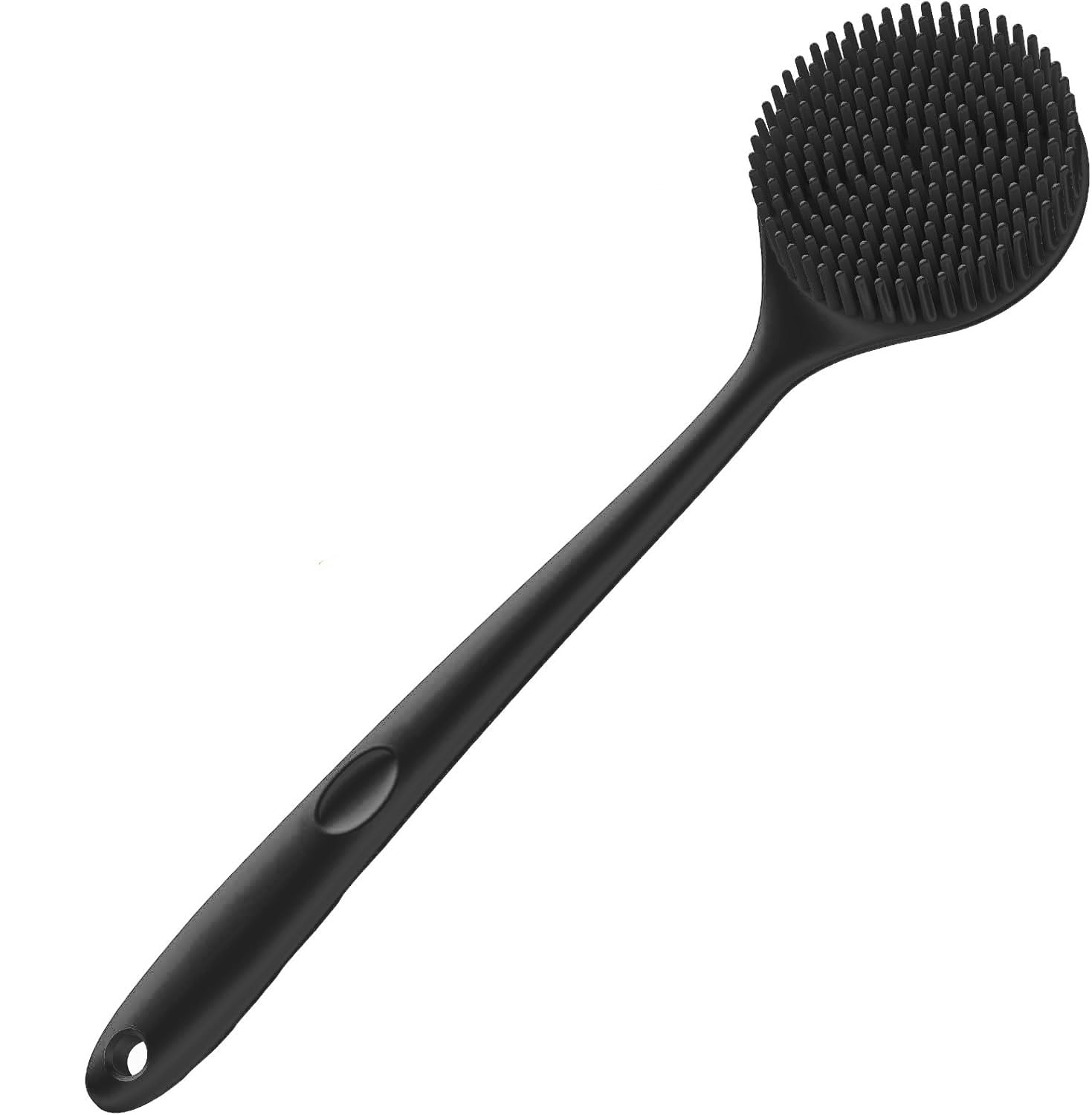 INOVERA (LABEL) 2-in-1 Long Handle Bathing Brushes for Men and Womens - Soft Silicone Back Bath Body Brush with Bristles (Black)