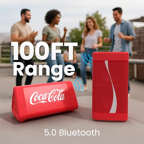 Image of Oontz Upgraded Angle 3 Portable Bluetooth Speaker 5.0-10W Sound, 14-Hr Battery, 100ft Wireless Range, IPX5 Water-Resistant, Budget Small Speaker, Great White Elephant Gifts for Adults (Coca-Cola Red)