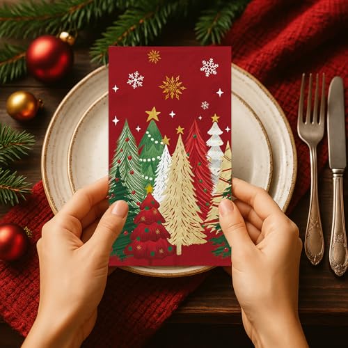 100 Christmas Guest Napkins Snowflake & Tree Disposable Paper Christmas Cocktail Guest Hand Towel for Xmas Party Table Dinner Kitchen Bathroom – Image 5