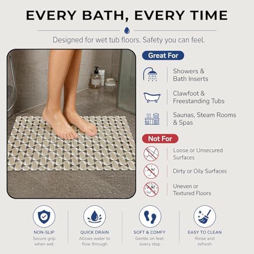 Image of LUXEHOME International Rubber Shower Mat for Bathroom Floor Anti Slip Water Resistant Ibija Pattern Bath Tub Shower Matt Heavy Duty 40x70 Cm Beige Pack of 1