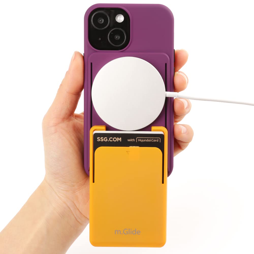 SKINU m-Glide iPhone 13 Mini Mag Safe Wallet Case Duty Tough Rugged Lightweight Slim Shockproof Protective MagSafe Card Holder - Purple/Yellow