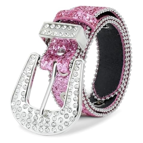 Kajeer Rhinestone Belt for Boys Girls, Cowgirl Boys belt with Bling Sequin Diamond(Pink, 31.4inch) Cover