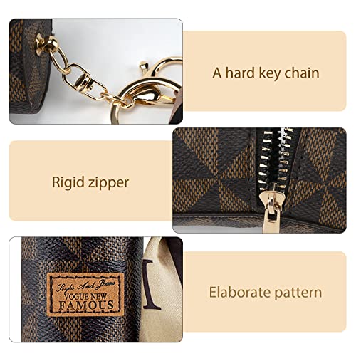 2 Pack Lipstick Case, Leather Lip Gloss Bag for Purse, Travel Lipstick Organizer with Keychain for Women (Brown, White)2