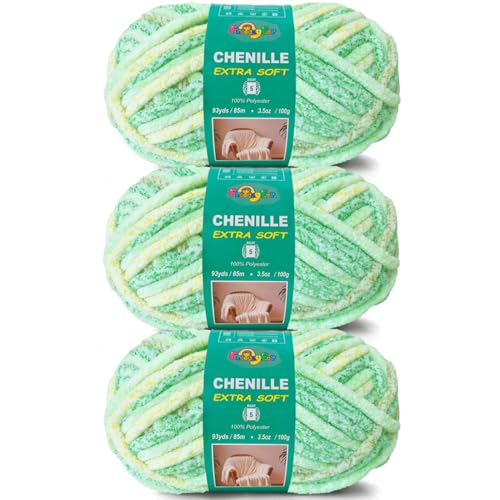 Image of Super Soft Velvet Chenille Yarn for Crocheting and Knitting-Easy to Crochet-Bulky, 3.5oz /93yds of Each Skein-Chunky Plush Yarn for Hand Craft Blanket Ammigurumi DIY (Mint Breeze, 3 Pack)
