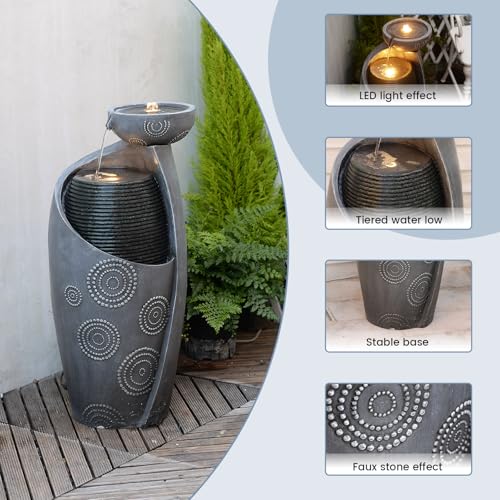 Image of Jar Indoor Water Fountain - Outdoor Decor Garden Vase Waterfall 31.8 inch Cascading Water Feature with Lights Watefall Fountains for Porch, Patio, Backyard, Deck, Home Gift,Grey