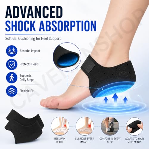 Image of Silicone Gel Heel Cups, Black, Men & Women | Soft Heel Cushion Pads, Breathable Design, Adjustable Heel Protector Support, For Daily Wear, Walking, Shoes & Foot Comfort