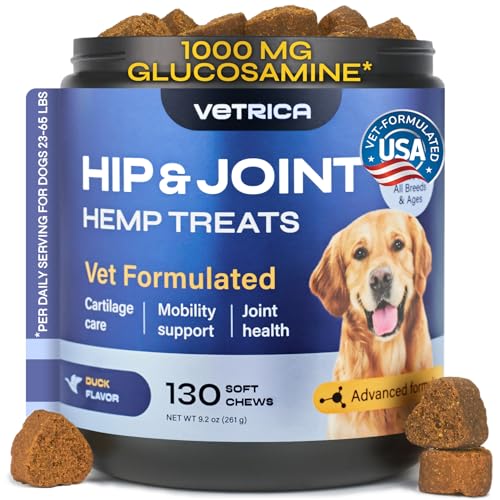 Glucosamine for Dogs - 32,500 mg per Pack with Chondroitin, MSM, Collagen - Dog Glucosamine Chews for Mobility Support - Hip and Joint Supplement for Small, Medium, Large Breeds - 130 Soft Duck Treats