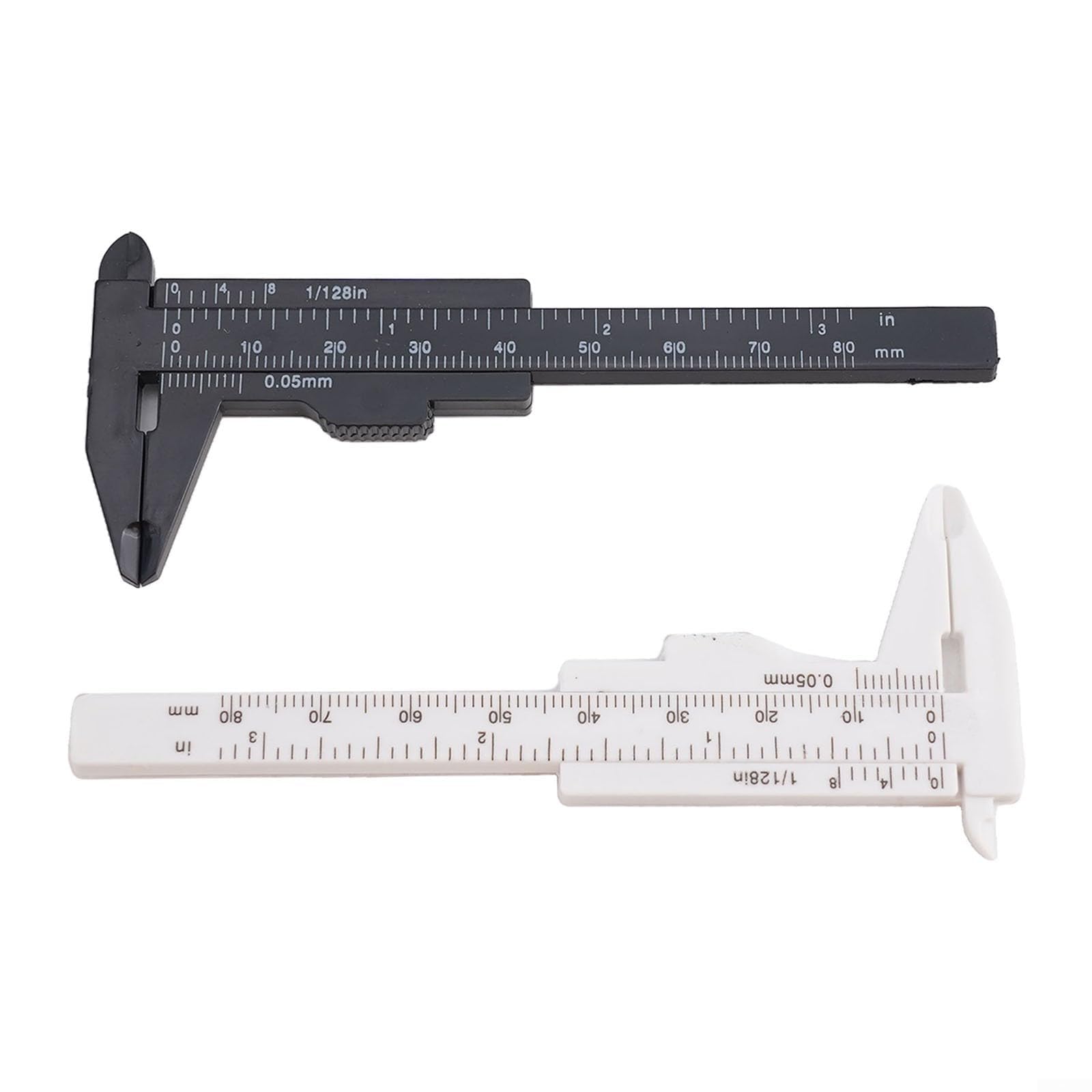 Calibrador Vernier de plástico, Regla Deslizante de 80 mm, micrómetro, Herramienta de medición para medición de Espesor y Profundidad, Juego en Blanco y Negro.