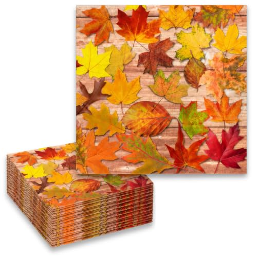 Iconikal 75-Count Paper Napkins Fall Leaf Autumn...