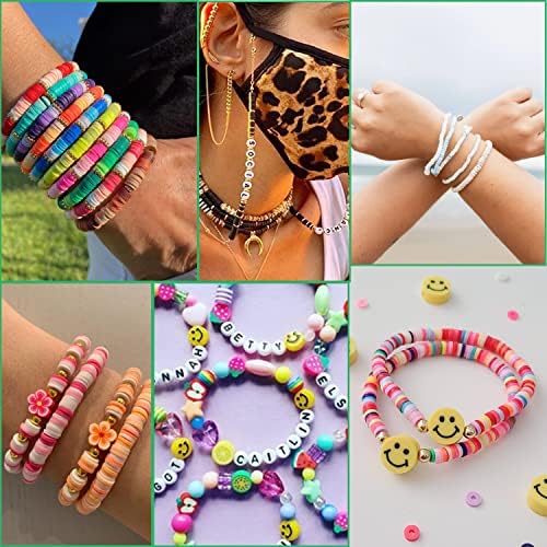 7687pcs Clay Beads Bracelet Making Kit- Pearl Beads & Letter Beads for Jewelry Making-Jewellery Making Kit with Colourful Polymer Clay Beads Charm Bracelet Beads & DIY Jewellery Making Supplies