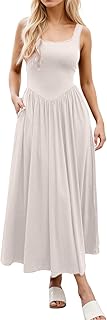 Vestido corto mujer mujer vestido casual con cuello cuadrado, vestido largo sin mangas maxi para uso diario, excursiones, primavera, verano, cómodo, fluido, elegante, monocolor, vestido verde con