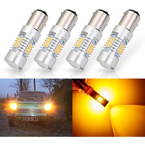 Antline Extremely Bright 1157 1157NA 2057 2357 7528 2357A BAY15D 21-SMD 2835 Chipsets 1260 Lumens LED Bulb Replacement Amber Yellow for Car Turn Signal Blinker Side Marker Lights Bulbs (Pack of 4) Cover