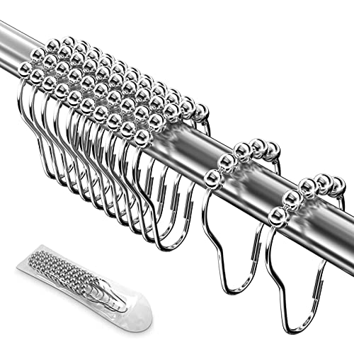 Gvolatee 12 Stück Duschvorhang Haken, Duschvorhangringe Edelstahl Rostfrei, Aufhängeringe mit Gleitsystem, Leicht Gleitende Duschvorhanghaken, Duschringe für Duschvorhangstange, Kleiderstange (Silber)